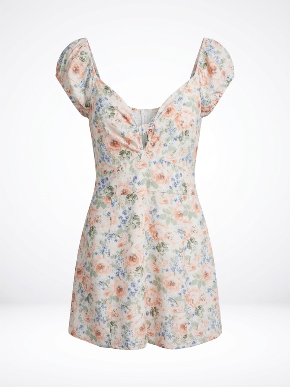 Abercrombie & Fitch Cream Floral Smocked Dress with Peach & Blue Accents